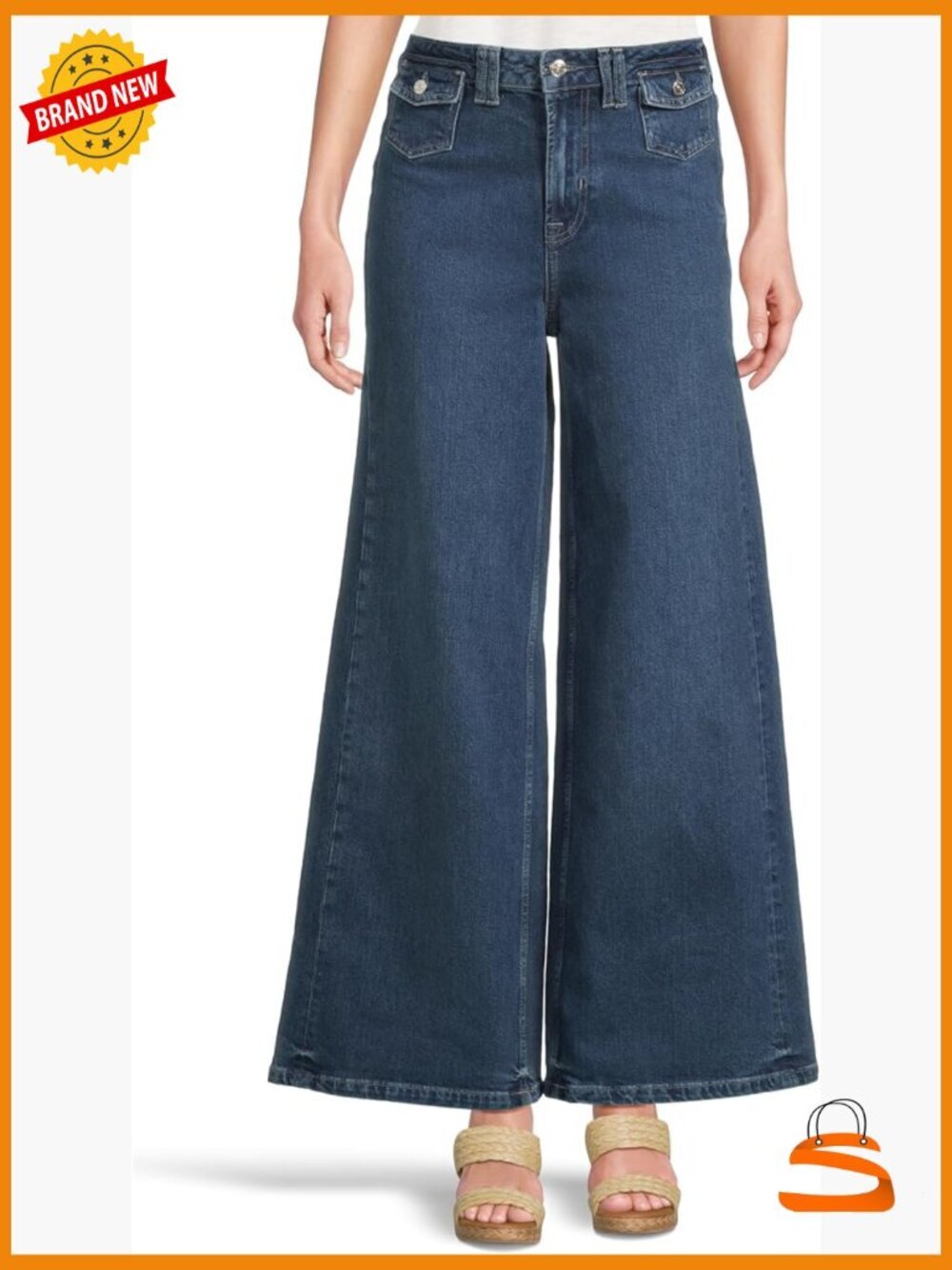 High-Rise Pull-On Palazzo Wide Leg Jeans Stretch Denim